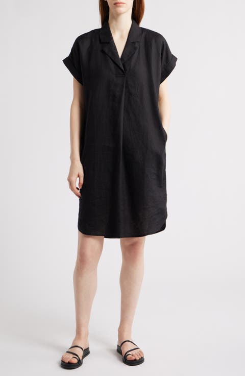 Cuff Sleeve Organic Linen Shift Dress