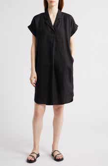 Eileen Fisher Cuff Sleeve Organic Linen Shift Dress