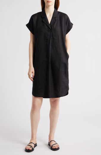 Eileen Fisher Cuff Sleeve Organic Linen Shift Dress