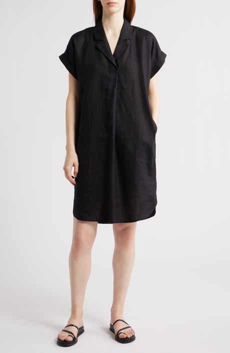 Eileen Fisher Cuff Sleeve Organic Linen Shift Dress