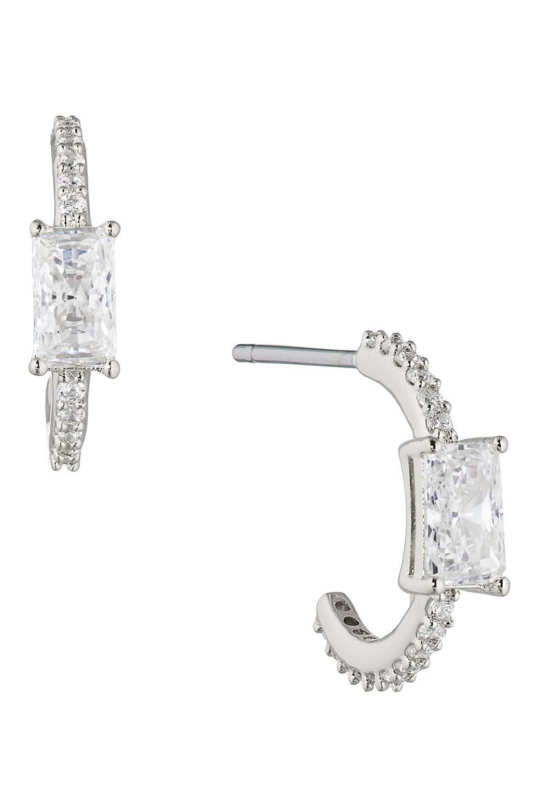 Tennis, Anyone Cubic Zirconia Small Hoop Earrings, Main, color, RHODIUM
