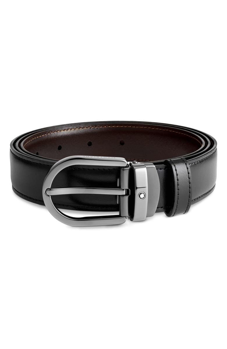 Montblanc Horseshoe Buckle Reversible Leather Belt, Alternate, color, Black