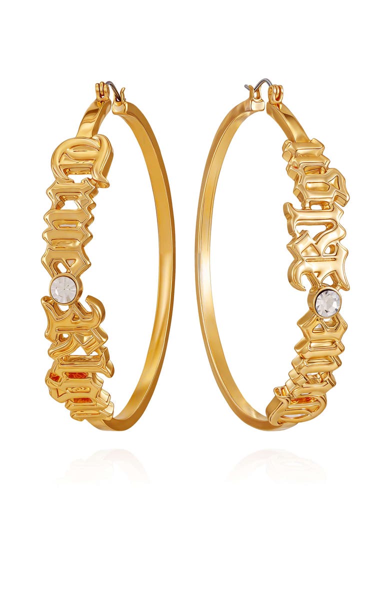 True Religion Gothic Logo hoop earring, Main, color, Goldtone