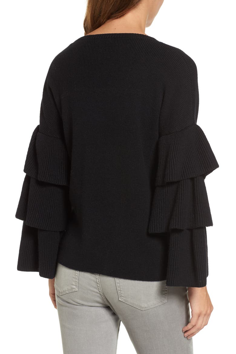Ruffle Sleeve Sweater, Alternate, color, BLACK