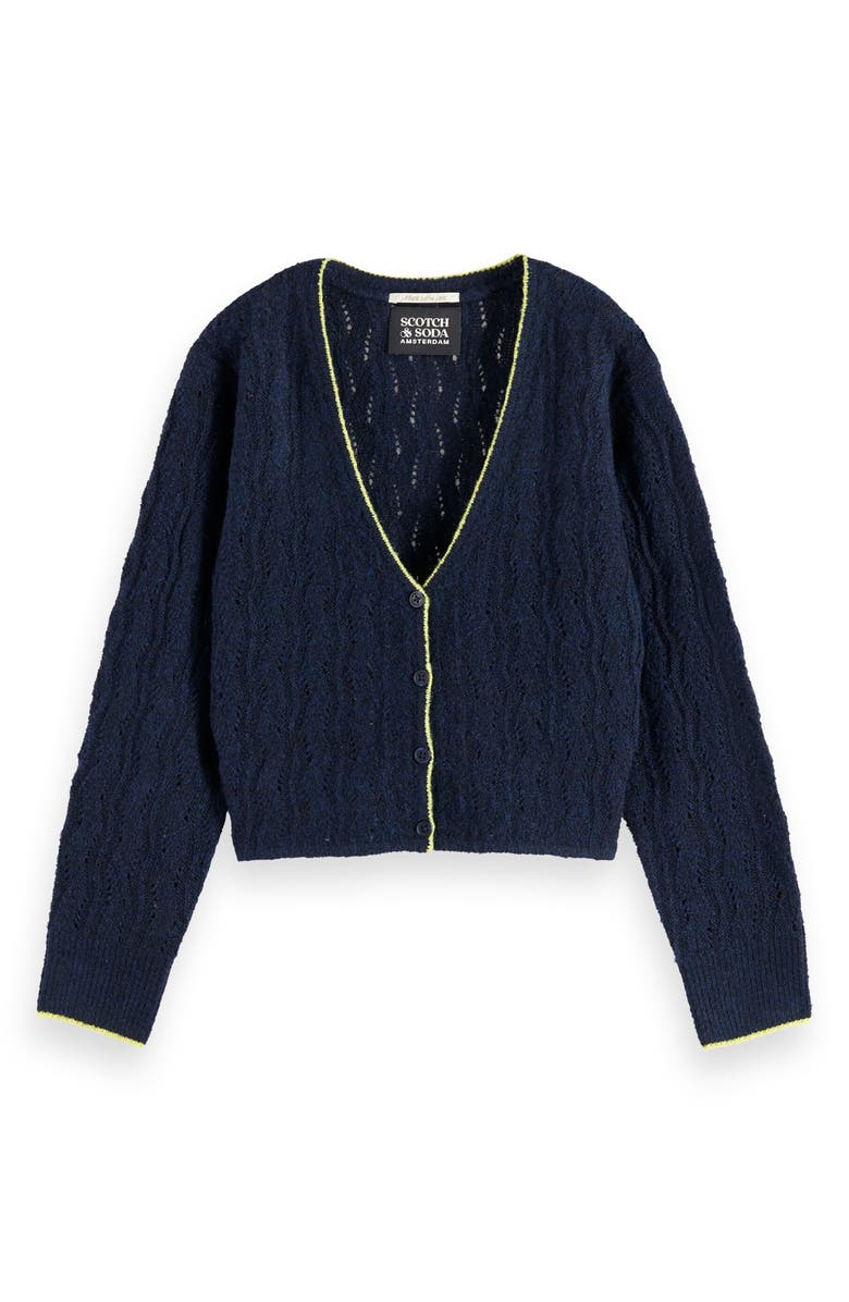 Scotch & Soda Kids' Ajour Pointelle Cardigan, Main, color, Sky Captain
