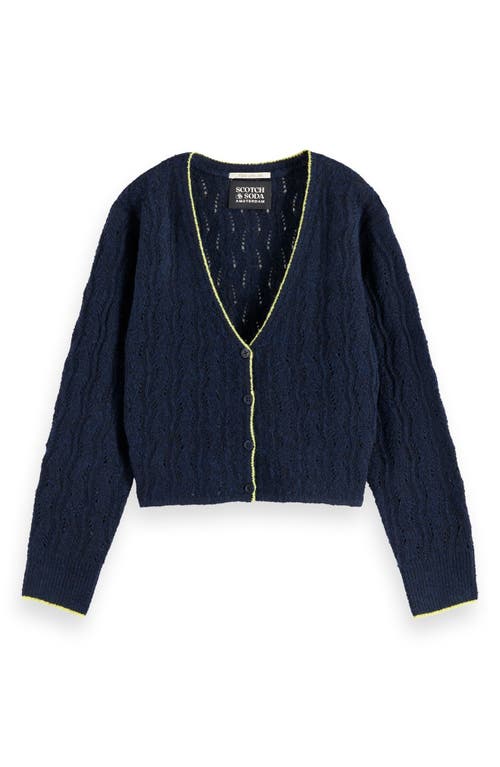 Scotch & Soda Kids' Ajour Pointelle Cardigan In Blue