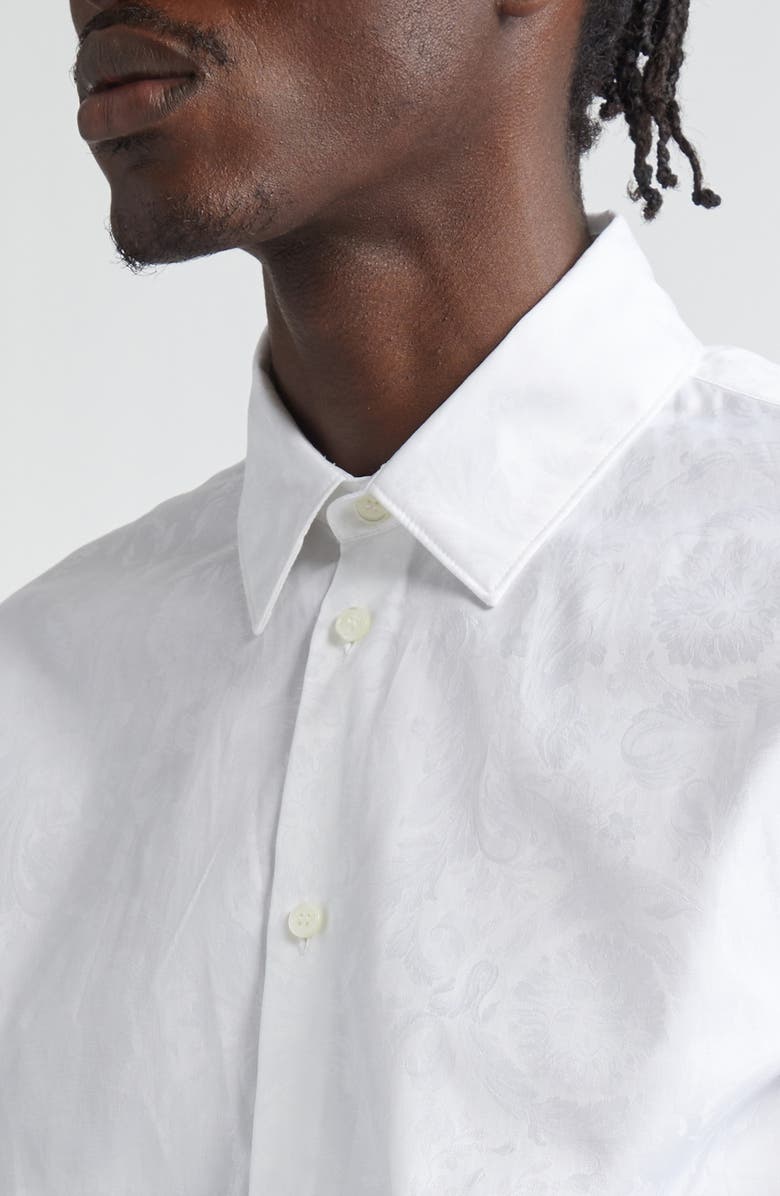 Versace Barocco Jacquard Button-Up Shirt, Alternate, color, Optical White