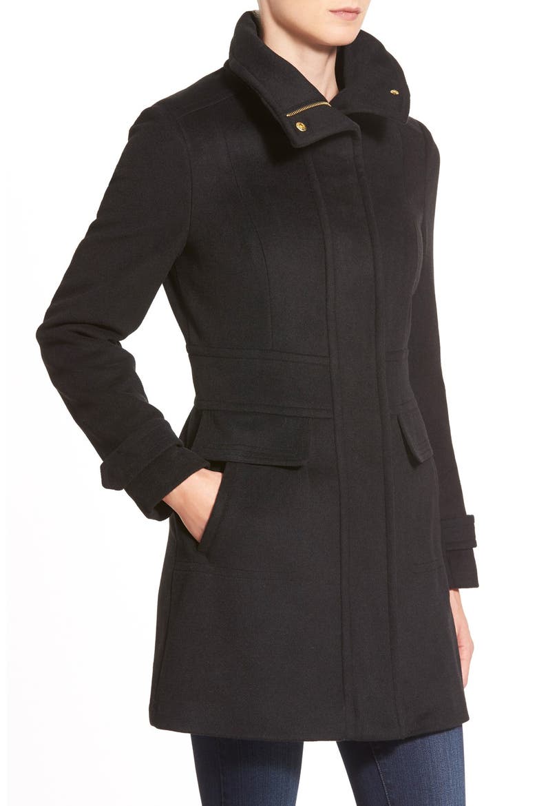 Cole Haan Signature Stand Collar Wool Blend Coat, Alternate, color, BLACK