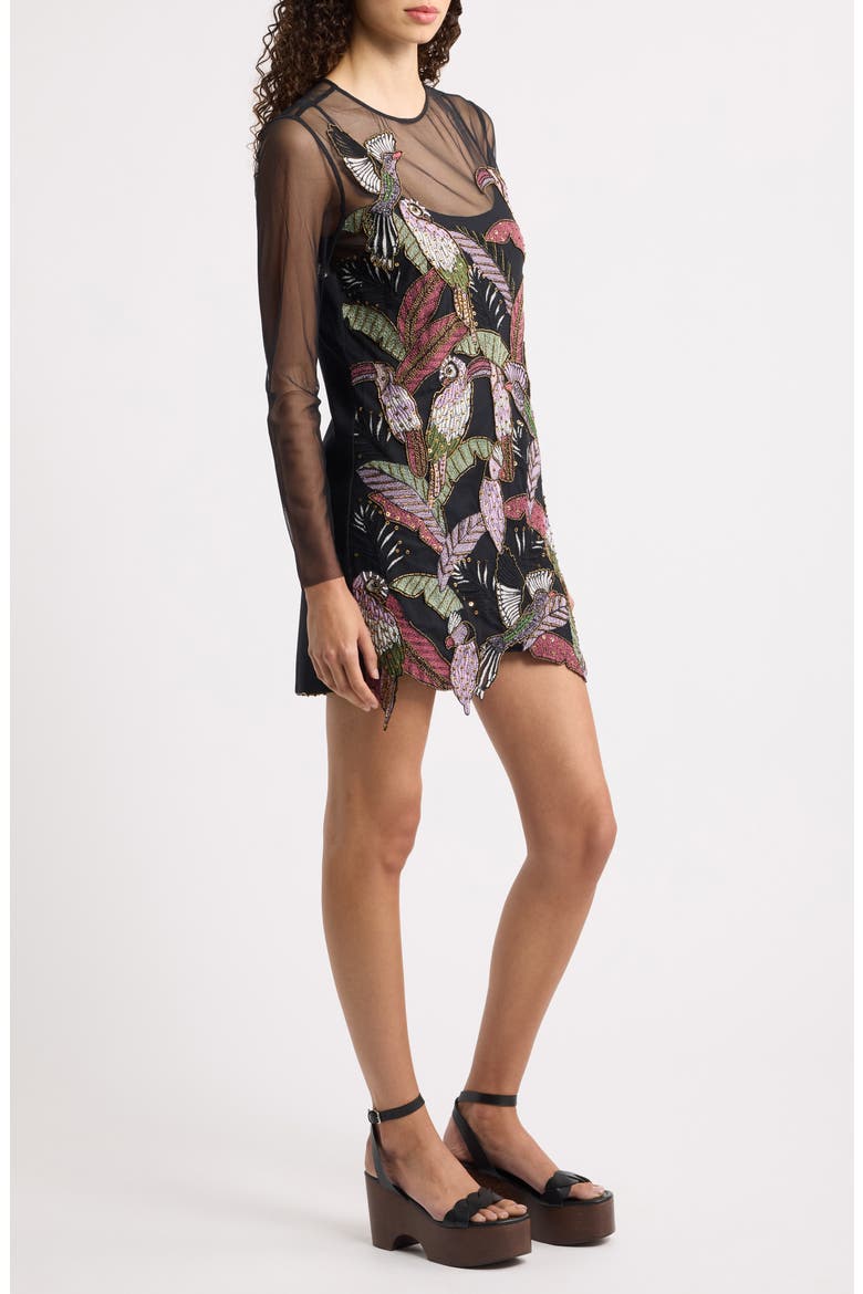 Full Bird Long Sleeve Minidress, Alternate, color, BLACK