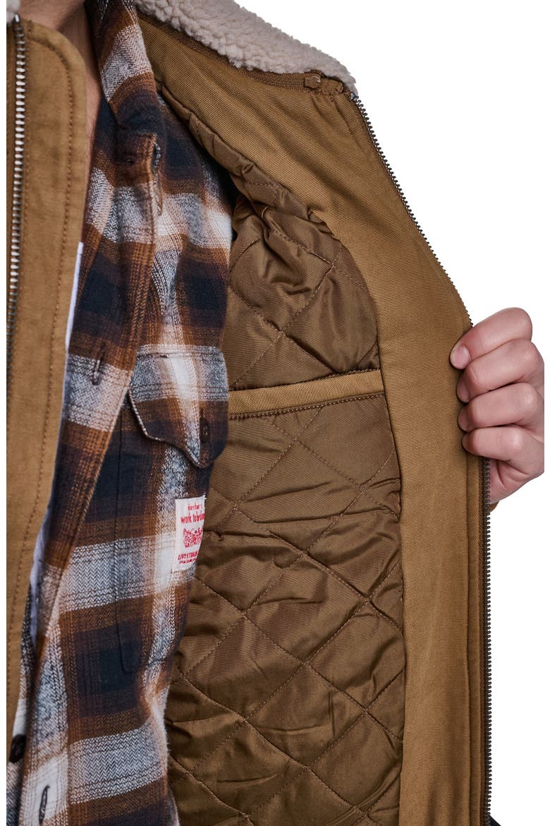 Cotton Aviator Bomber Jacket with Faux Shearling Collar, Alternate, color, BROWN