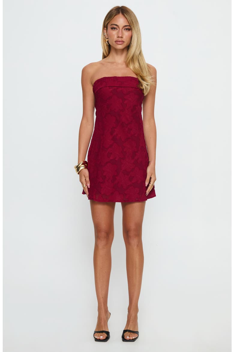 Phillipa Strapless Floral Jacquard Minidress, Alternate, color, BURGUNDY FLORAL