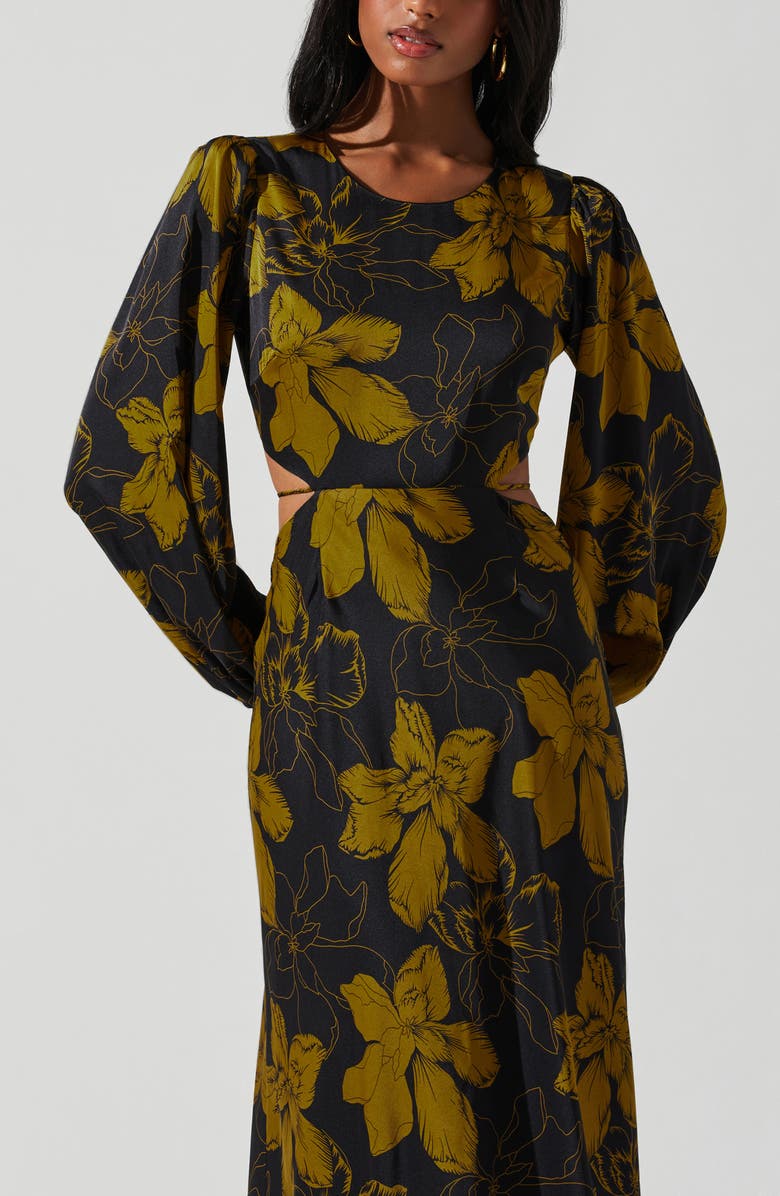 ASTR the Label Quinn Floral Cutout Long Sleeve Dress, Alternate, color,