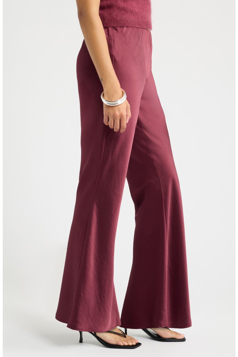 Bias Satin Low Rise Flare Pants, Alternate, color, BURGUNDY BANNER