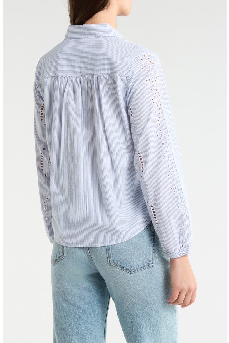 Cutwork Detail Stripe Cotton Button-Up Shirt, Alternate, color, LIGHT SEASHELL