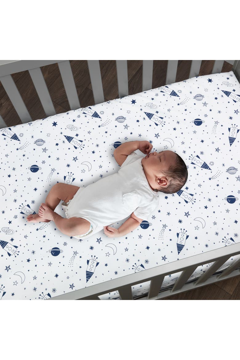 Sky Rocket 5-Piece Galaxy/Space Nursery Baby Crib Bedding Set, Alternate, color, Blue