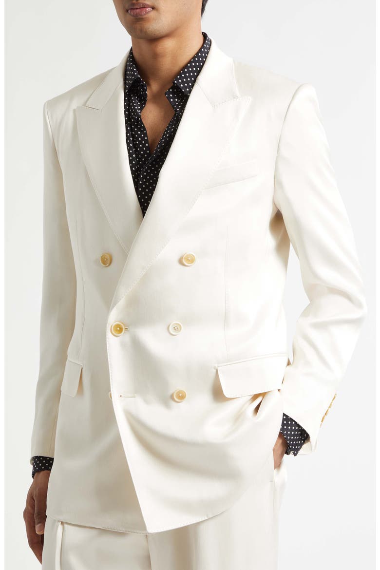 Double Breasted Silk Peached Gabardine Jacket, Alternate, color, IVORY