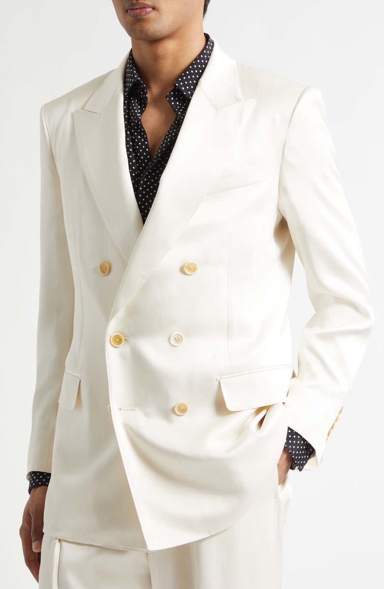 TOM FORD Double Breasted Silk Peached Gabardine Jacket, Alternate, color, Ivory
