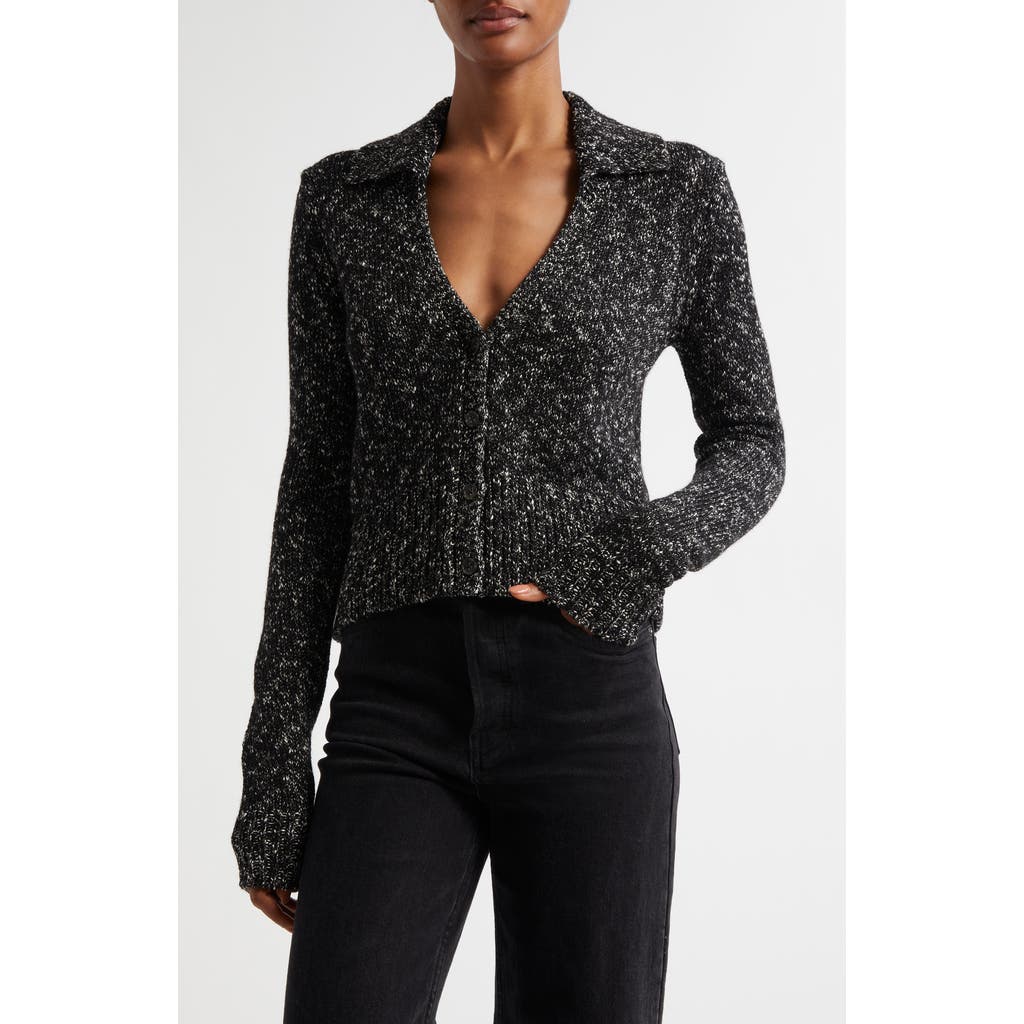 Atm Anthony Thomas Melillo Crop Collared Cardigan In Black Marl
