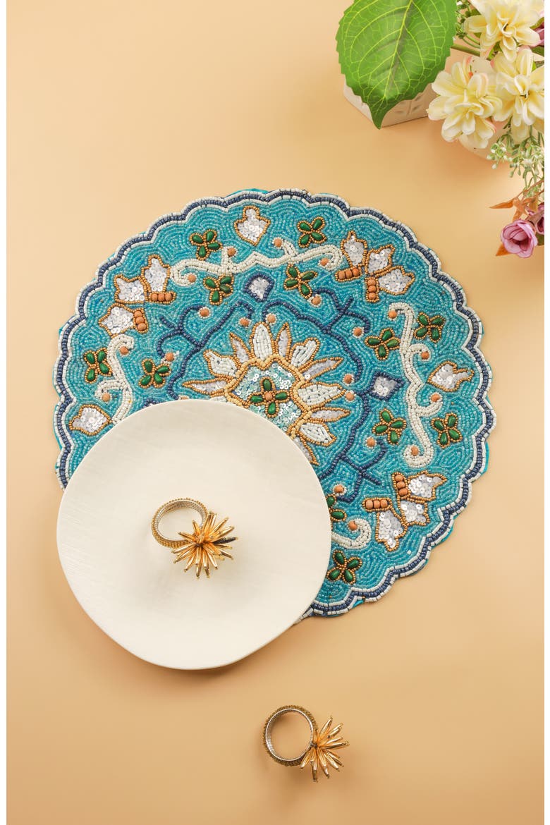 The Majestic Azulejo Beaded Placemat, Alternate, color, BLUE TURQUOISE