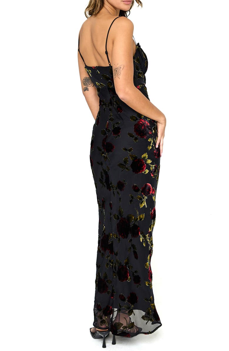 Rare London Devore Floral Tie Front Chiffon Maxi Dress, Alternate, color,
