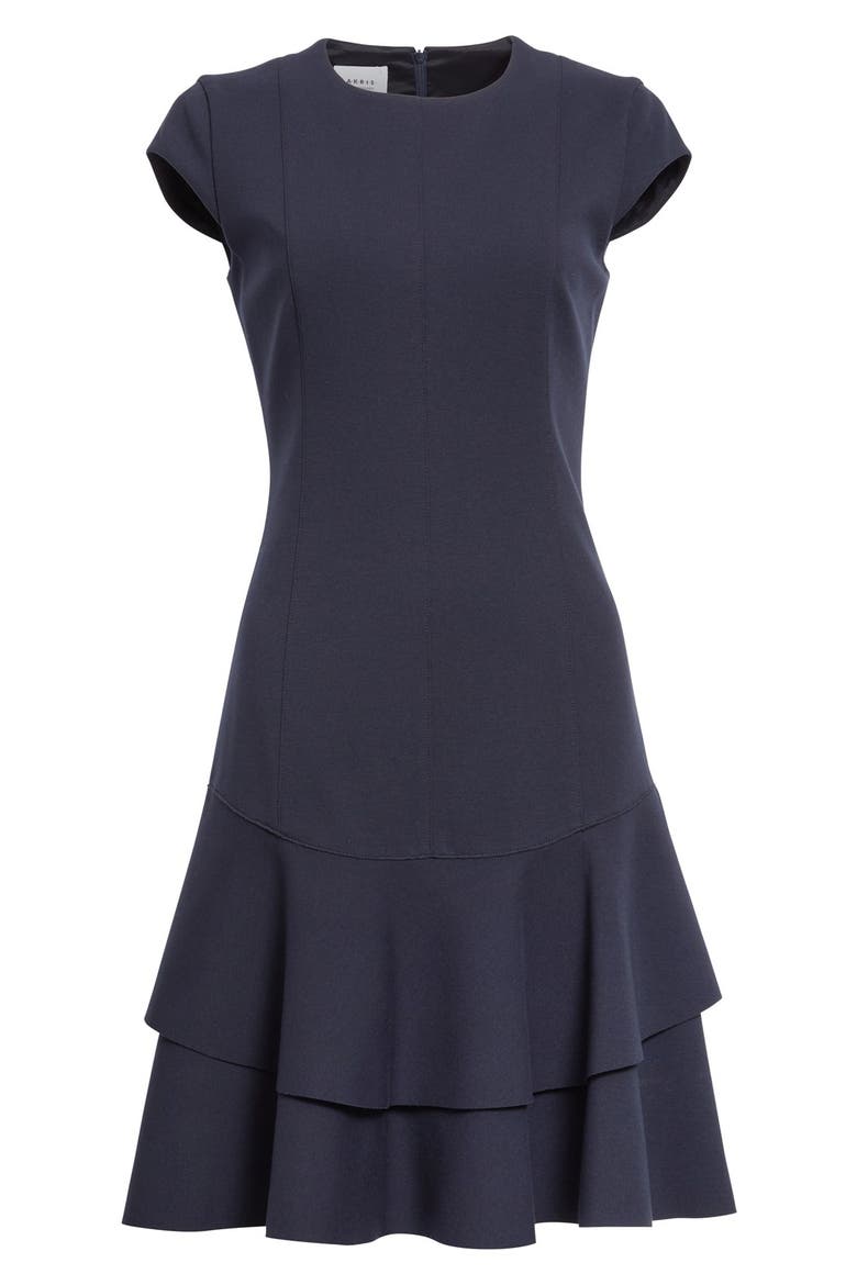 Cap Sleeve Peplum Hem Jersey Dress, Alternate, color, NAVY