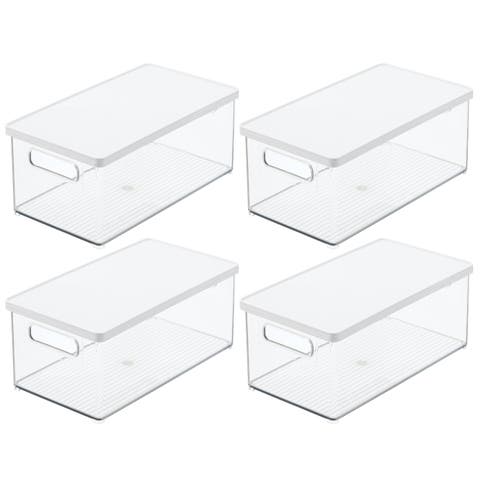 Plastic Storage Bin Box Container, Lid and Handles, 4 Pack, Clear/White
