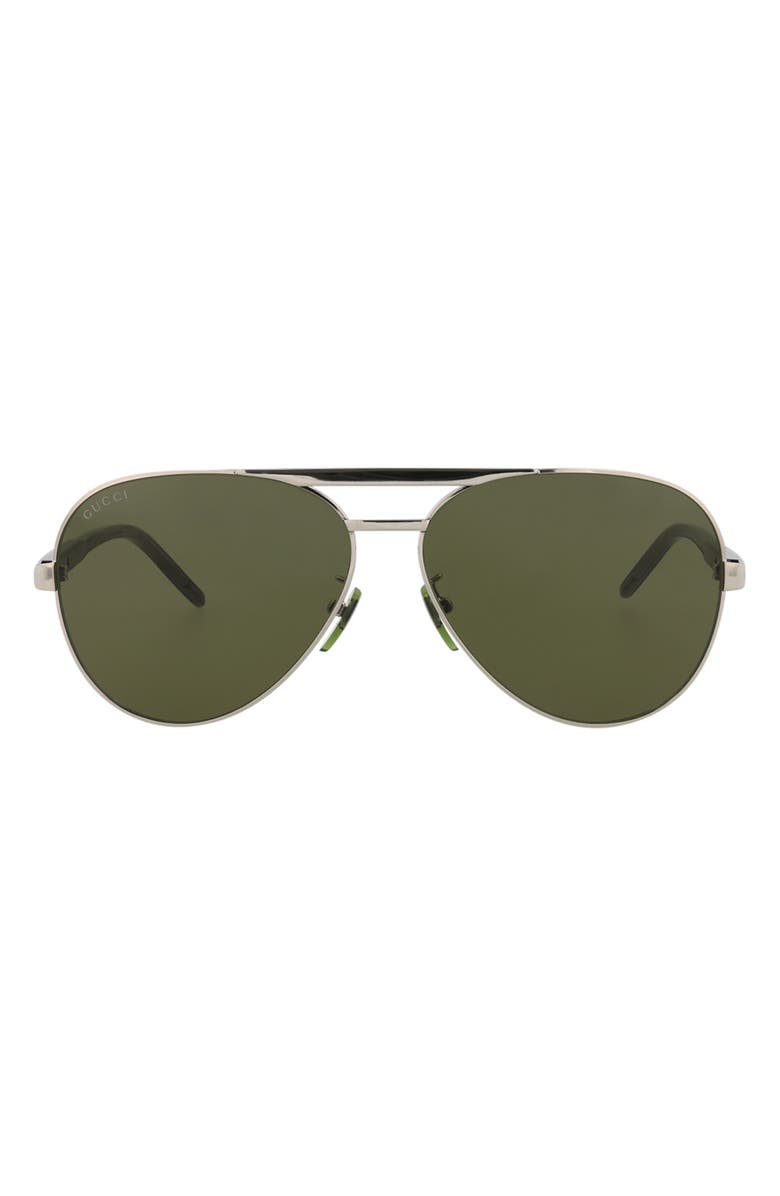 Gucci 60mm Aviator Sunglasses, Main, color, Silver Grey Green