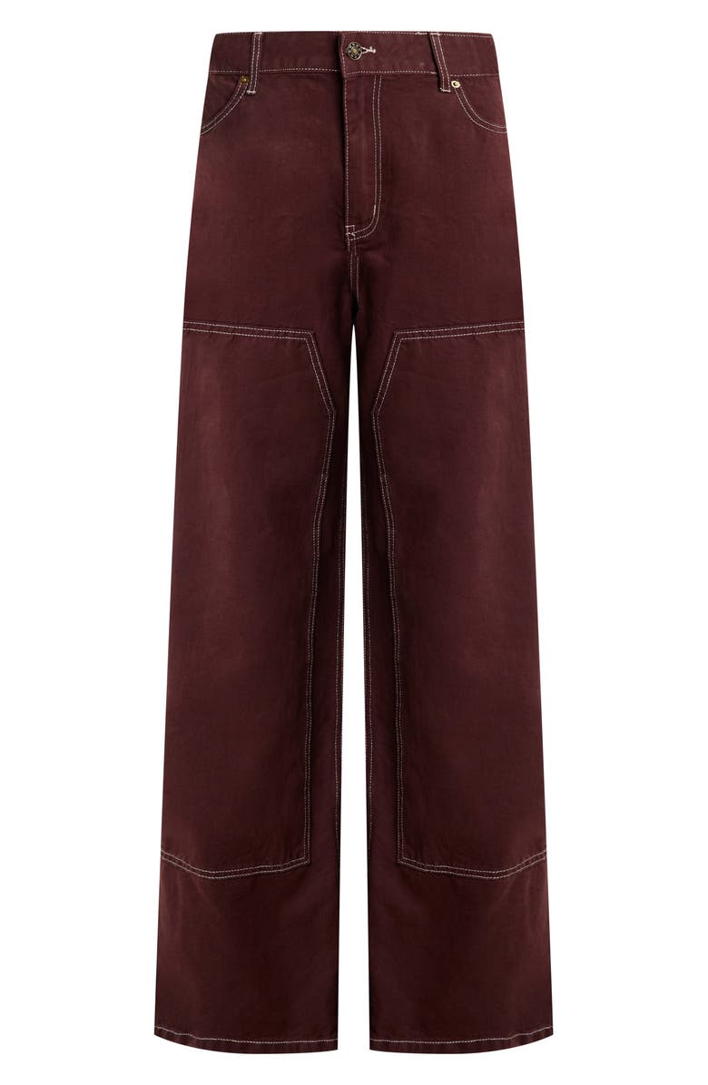 LIONESS Anchor Contrast Stitch Wide Leg Jeans, Alternate, color, Chocolate