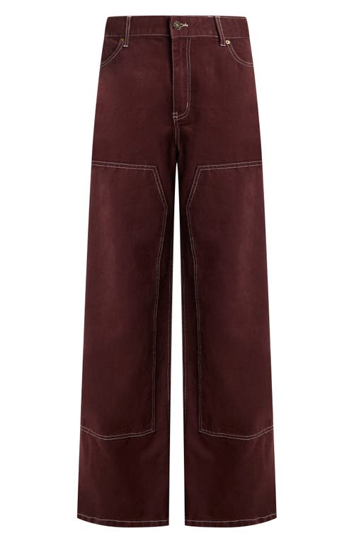 Shop Lioness Anchor Contrast Stitch Wide Leg Jeans In Chocolate