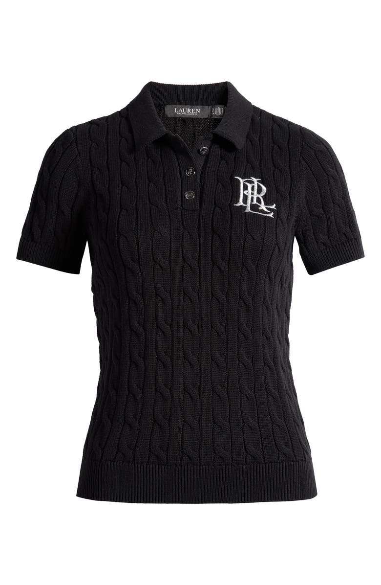 Lauren Ralph Lauren Cable Knit Cotton Polo Sweater, Alternate, color, Black