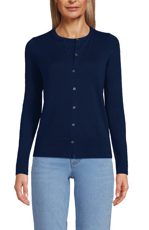 Lands' End Fine Gauge Cotton Cardigan Sweater In Blue