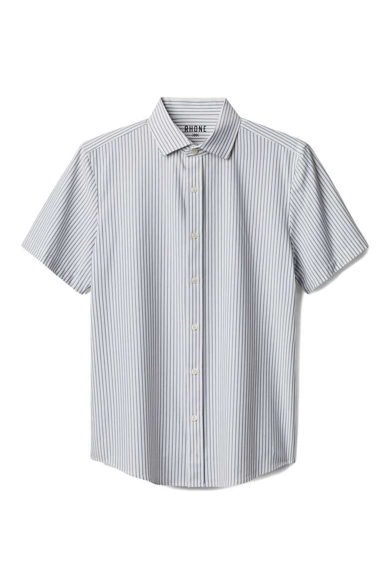 State of Mind Stripe Performance Short Sleeve Button-Up Shirt, Alternate, color, WHITE/ NAVY PICK STITCH STRIPE