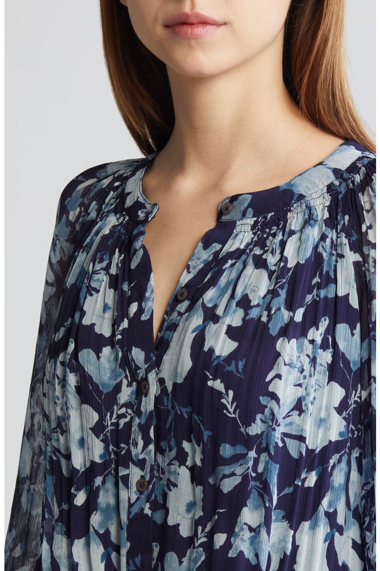Nessie Pleated Floral Top, Alternate, color, INDIGO BLOSSOMS