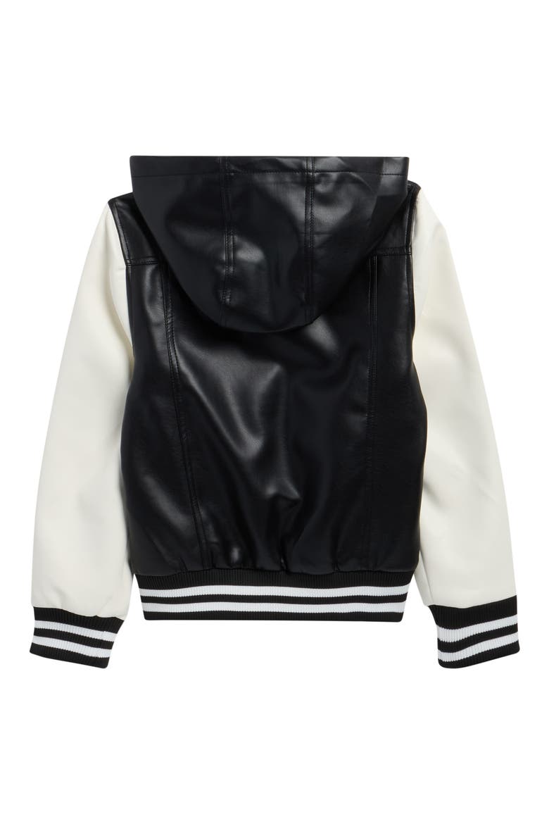 Faux Leather Varsity Bomber, Alternate, color, BLACK