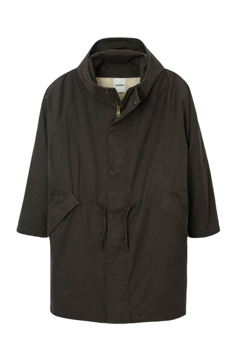 SANDRO Oversized cotton and wool parka, Alternate, color, Dark Taupe