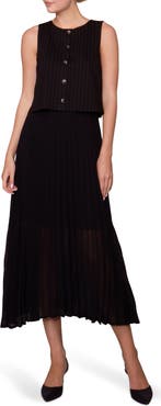 MELLODAY Mixed Media Pinstripe & Chiffon Dress