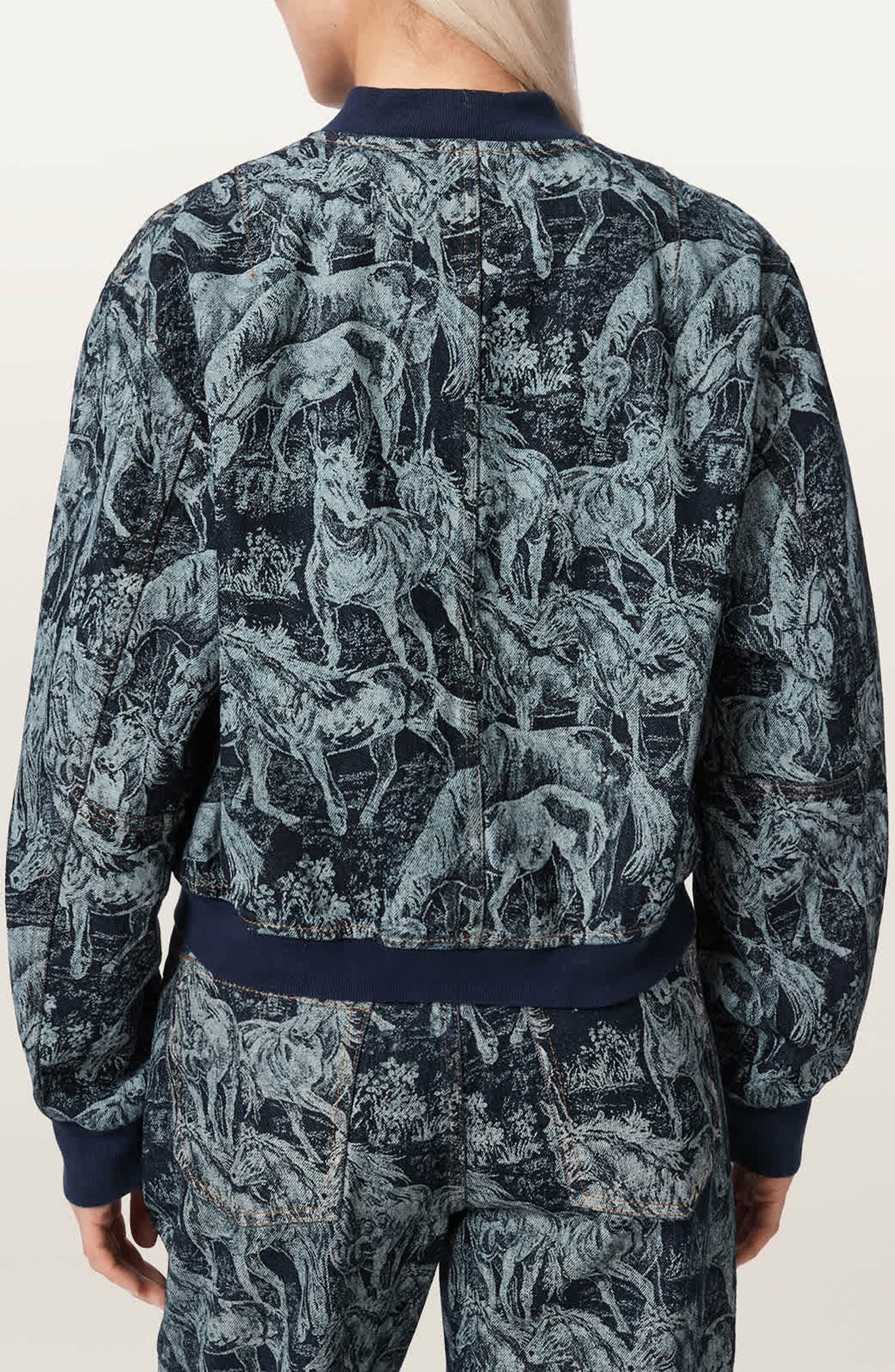 Kaytra Horse Print Denim Bomber Jacket - image 2