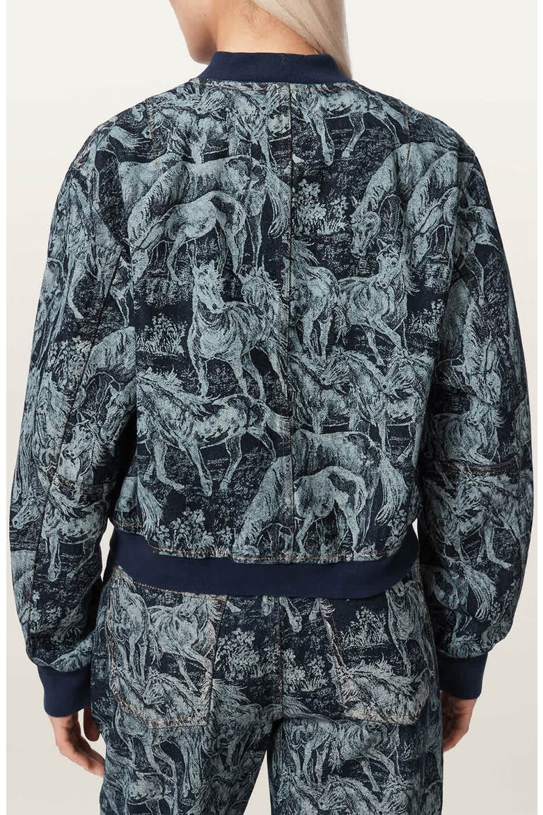 Kaytra Horse Print Denim Bomber Jacket, Alternate, color, PRINTED INDIGO
