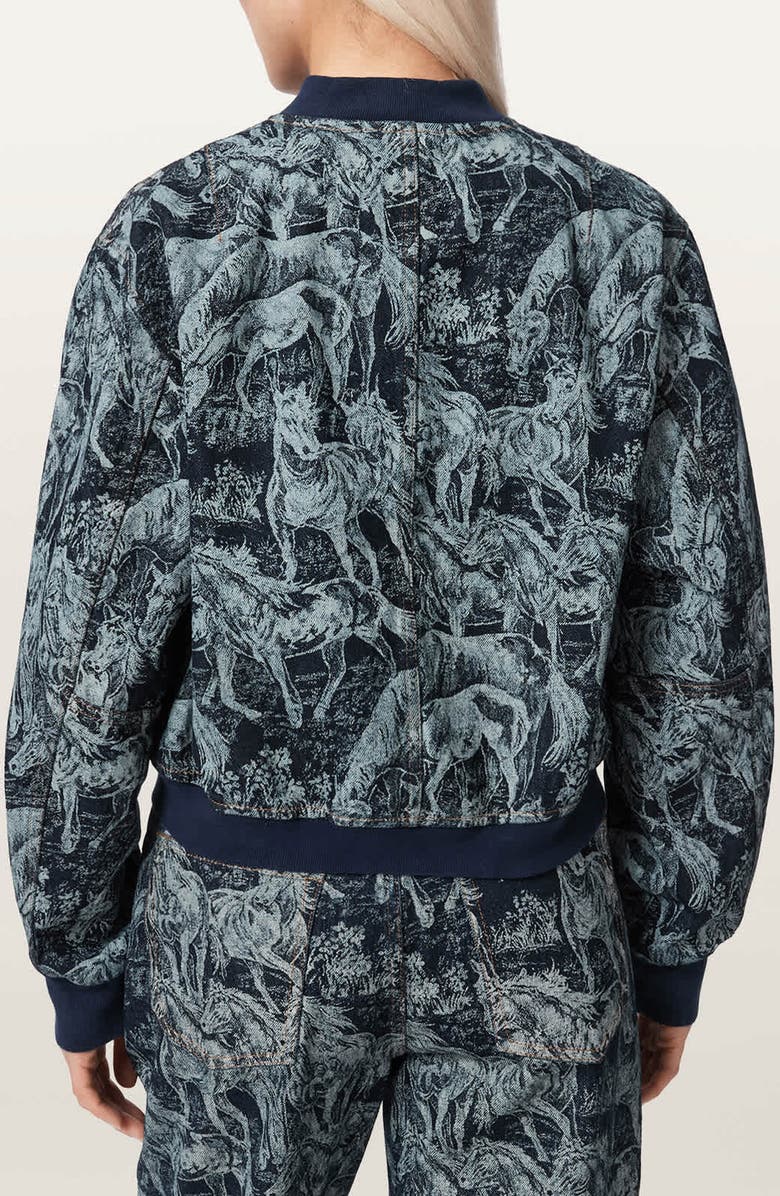 AllSaints Kaytra Horse Print Denim Bomber Jacket, Alternate, color, Printed Indigo