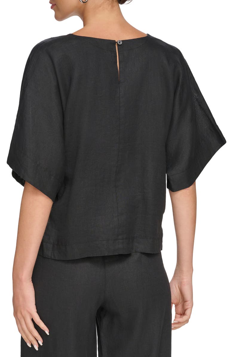DKNY Drop Shoulder Boxy Linen Top, Alternate, color, Black