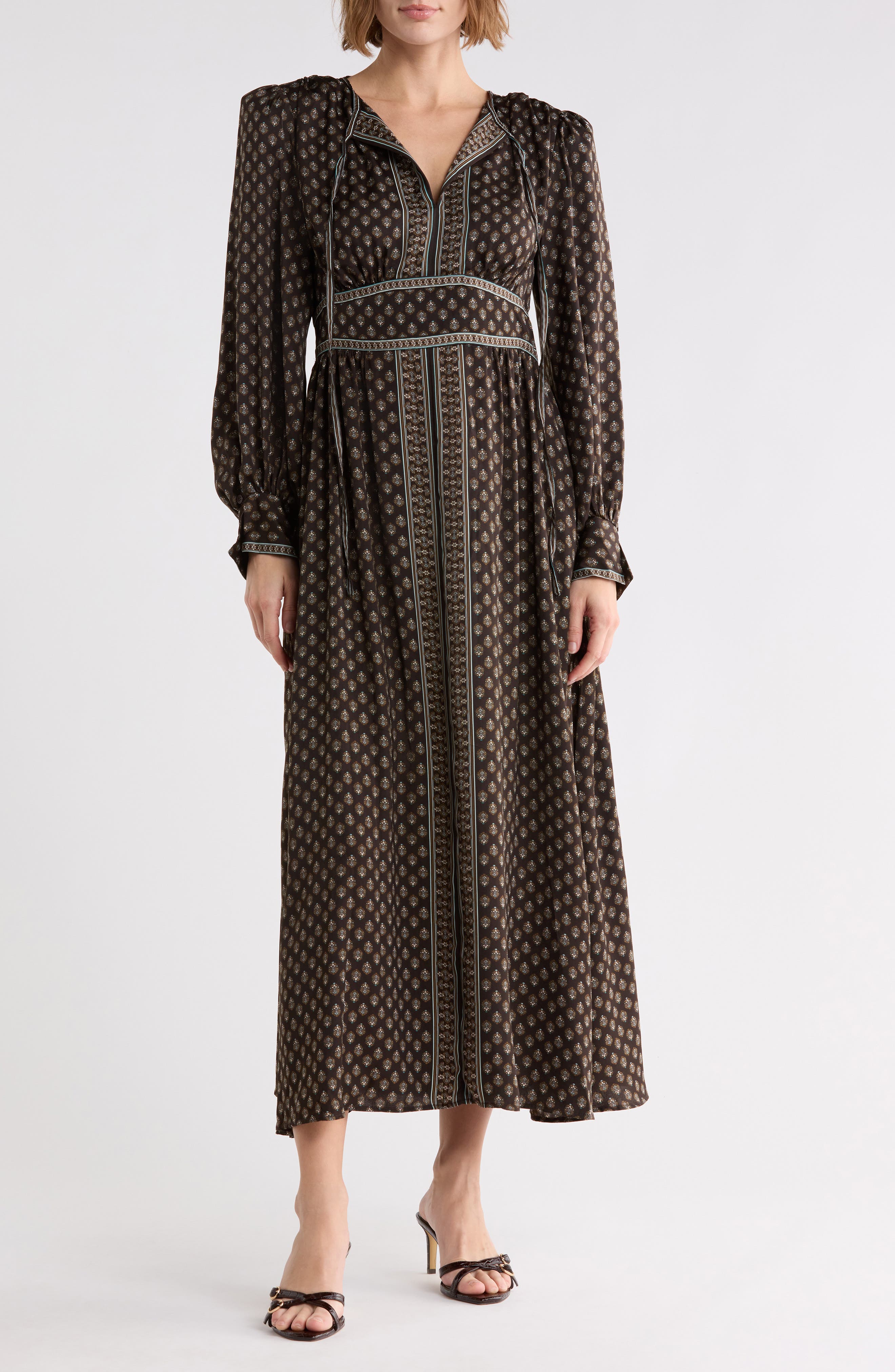 Tie Neck Long Sleeve Maxi Dress