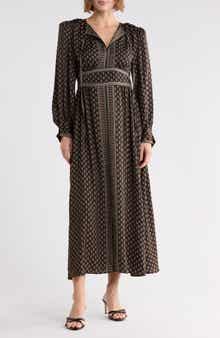 Tie Neck Long Sleeve Maxi Dress