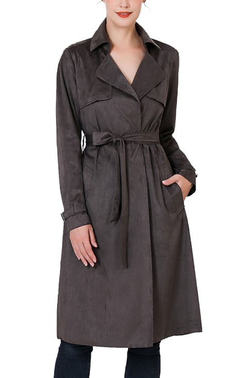 Women
s Aria Long Faux Suede Trench Coat