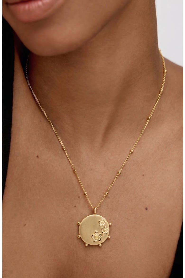 Mali Flower Pendant Short Necklace in Gold, Alternate, color, Gold
