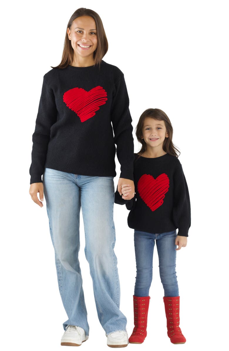 Mia Belle Girls Girls Love Note Embroidered Red Heart Sweater, Alternate, color,