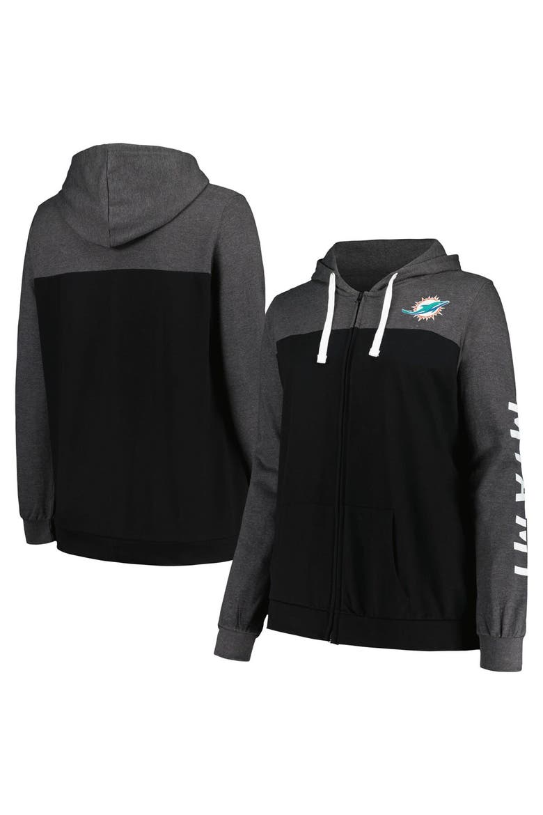 Women's Fanatics Branded Heather Charcoal Miami Dolphins Plus Size City Ties Full-Zip Hoodie, Main, color, Heather Charcoal