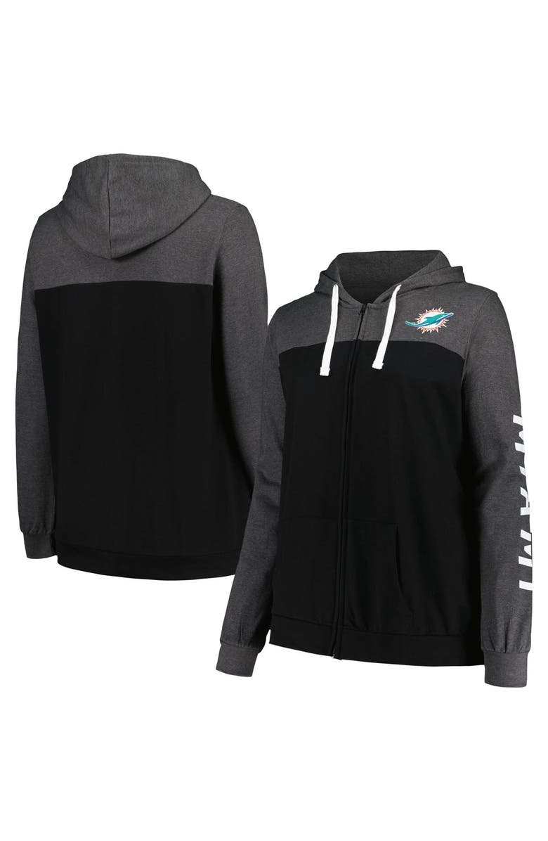 FANATICS Women's Fanatics Branded Heather Charcoal Miami Dolphins Plus Size City Ties Full-Zip Hoodie, Main, color, 