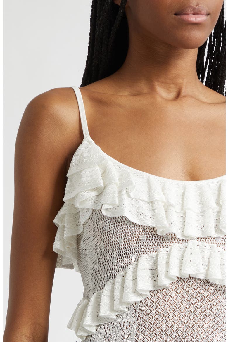 Bania Ruffle Trim Crochet Bodysuit, Alternate, color, PEARLED IVORY