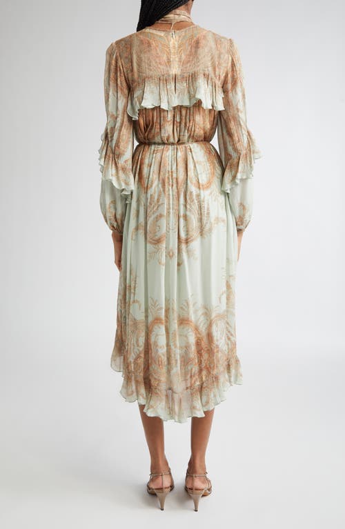 Zimmermann Memento Flutter Paisley Long Sleeve Midi Dress In Green