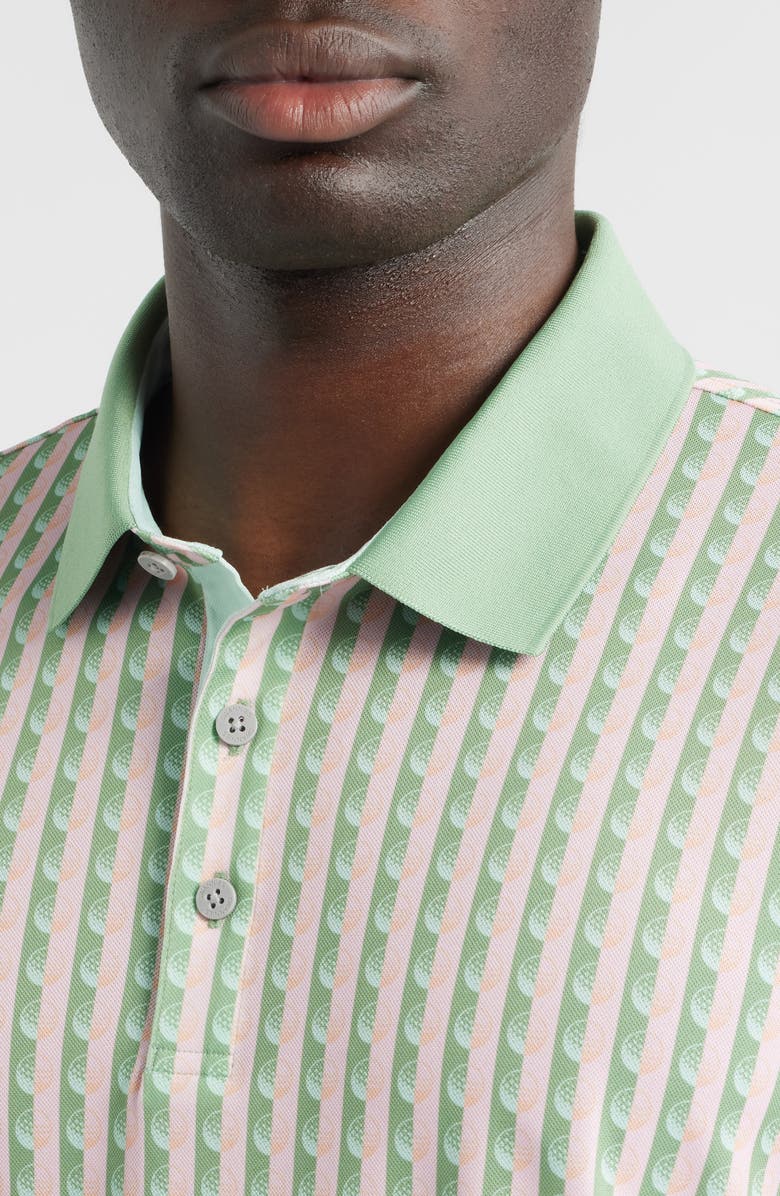 Swannies Greens Stripe 
Golf Ball Print Piqué Performance Golf Polo, Alternate, color, Basil